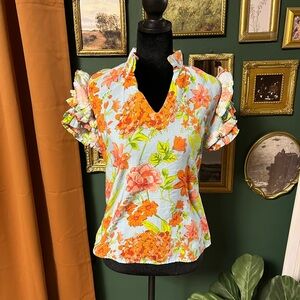 THML Floral Ruffle Sleeve Top